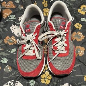 New Balance 501 Red and Gray Sneakers